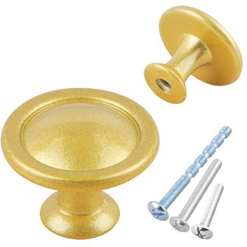 Kalolary 12 Pack Cabinet Knobs Round Mushroom Single Hole Drawer Knobs Furniture for Door Cupboard Kitchen Pull Handle with Screws (Gold)