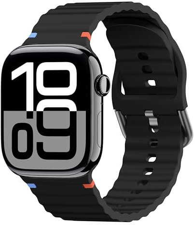 Sport Strap Compatible with Apple Watch Straps 40mm 41mm 38mm 42mm 44mm 45mm 46mm 49mm for Women Men,Waterproof Soft Silicone Band for iWatch Strap Series 10 9 8 7 6 5 4 3 2 1 SE Ultra - Black