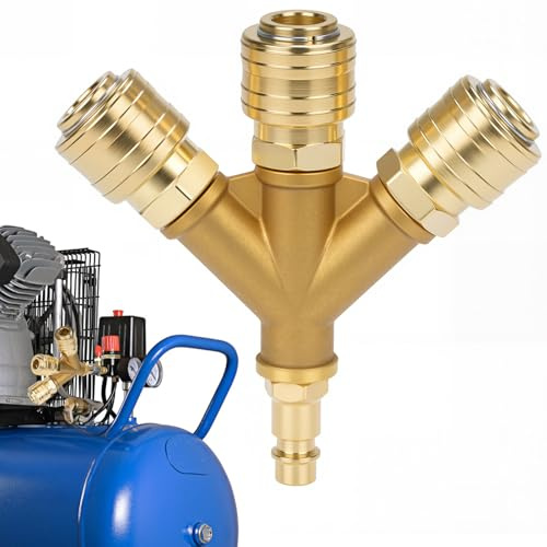 Distributeur d'air comprimé à 3 voies en laiton (répartiteur d'air comprimé) avec filetage mâle NPT 1/4 et coupleur rapide, commutateur d'air en Y NW7.2 en forme de Y, coupling triple port pour