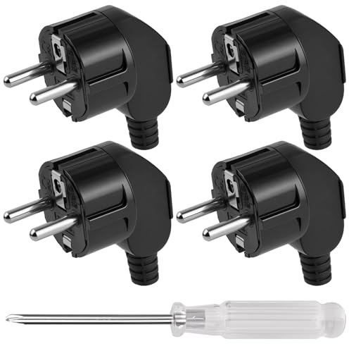 AXFEE Clavija Enchufe Macho, 4 Piezas 250V 16A Enchufe Macho, Enchufe de Seguridad Exterior 16A 250V Encufe, con Destornillador, para Uso en Interiores y Exteriores, Negro