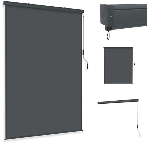 YRHome Senkrechtmarkise 200x250cm Außenrollo Sonnenschutz Balkonrollo Balkonmarkise Vertikalmarkise Sichtschutz Windschutz Rollo Aluminium mit Handkurbel & Montageset für Balkon & Terrasse Anthrazit