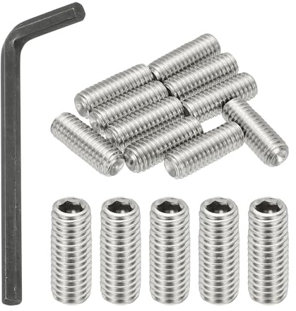 PATIKIL 3/8-16x1 Internal Hex Socket Set Grub Screws, 10 Pcs 304 Stainless Steel Cup Point Set Screw with Hex Key Wrench for Door Handles Bathroom Fixtures