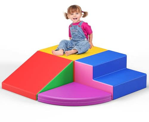 MINENICE Riesiger Schaumstoffblock, Kletterspiel weicher Block,Indoor Klettern, Weiche Bausteine Baby Montessori Großbausteine Kletterspielzeug (4 Schwamm Leder Abdeckungen Rainbow)