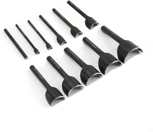 WUTA Perforadora semicircular negra, 11 piezas de acero al carbono, juego de sacabocados de cuero, para cinturones, carteras y pulseras de relojes, artesanía de cuero (todos los tamaños)