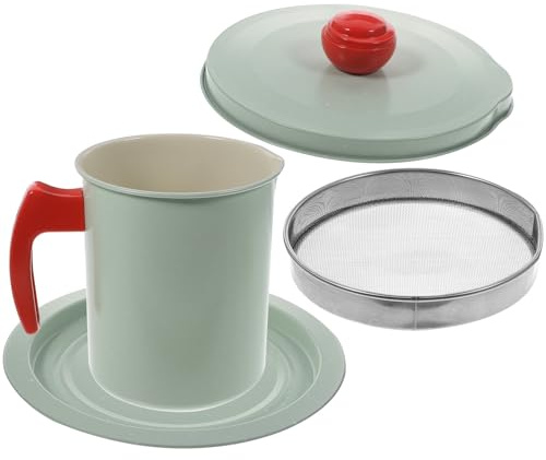 MUELODSIC Contenitore Olio con Filtro in Acciaio Inossidabile con Manico Curvo Antiscottatura per Cucina Barattolo Grasso Filtrante per Olio da Cucina Grasso e Salse Facile da Pulire e