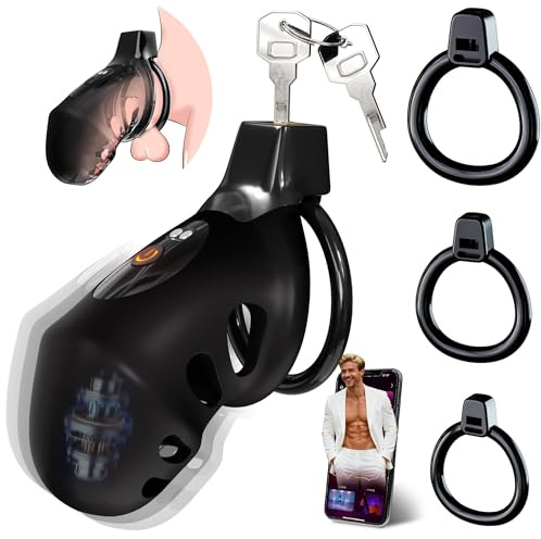 Vibrating Chastity Cage, Cock Cage with 10 Vibrations App Control, 4 Replaceable Rings Penis Cage, Vibrating Cock Ring Chastity Devices Male Sex Toys for Men, Male Chastity Cage for Penis Bondage Gear