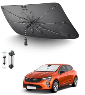 SKTU Parasol para parabrisas delantero para Renault Clio 5 2020-2024 2025, diseño de cordón, parasol plegable, protección UV para Renault, accesorios, esqueleto de fibra de carbono