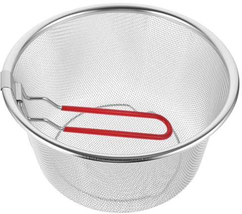 ibasenice Stainless Steel Basket Air Fryer Deep Fry Basket with Lift Handle Ergonomic Handle Design Silver for Frying Food and Eating Hot Pot Compatible with Fish Balls French Fries