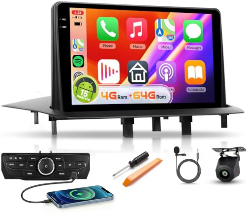 【4+64G】 Hodozzy Carplay Radio Coche para Renault Megane 3 2009-2014, Pantalla In-Cell de 9 Pulgadas con Bluetooth 5.0/Android Auto/DSP/Mirror Link/RDS/FM/USB