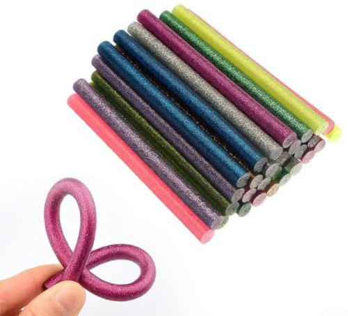 50 pezzi di colla a caldo glitterata 7 x 100 mm, aste in termoplastica colorata per riparazioni fai da te, incollaggio in legno, plastica, carta, ceramica, impostazione rapida