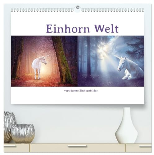 Einhorn Welt - verträumte Einhornbilder (hochwertiger Premium Wandkalender 2026 DIN A2 quer), Kunstdruck in Hochglanz: Fabeltier Einhorn, mythologisches Pferd mit Horn. (CALVENDO Tiere)