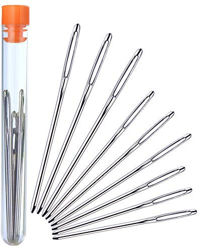 Kuuqa 9 Pieces Steel Yarn Knitting Needles Large-Eye Blunt Needles Sewing Needles for Cross Stitch Crocheting, Lace, Doilies Flower Projects （3 Size）