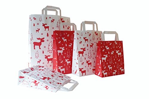 Papiertragetaschen Weihnachten mit Flachhenkel ELCH Weiss (22 + 10 x 29 cm, 250 Stück)