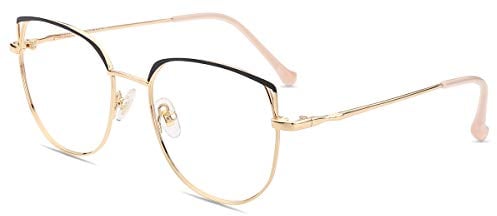 Firmoo Blue Light Blocking Glasses Women, Cat Eye Anti Glare Computer Glasses Reduce Headaches, Blue Light Protection Glasses Gold