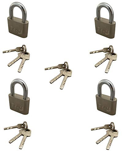 4er 50mm Massiver Vorhängeschloss Bügelschloss Sicherheitsschloss Gleichschließend mit 15 Schlüssel Set