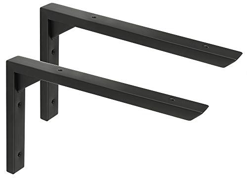 Mooche 2PCS Heavy Duty Shelf Brackets 10 inch, Black Wall Brackets for Shelves, Stainless Steel Triangle Shelf Support with Screws for Living Room Bedroom Garage