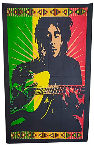 NK GLOBAL Dekorativer Wandbehang Bob Marley Tapisserie bedruckter Baumwollstoff Hochformat Poster indische Meditation, Yoga, Picknickmatte
