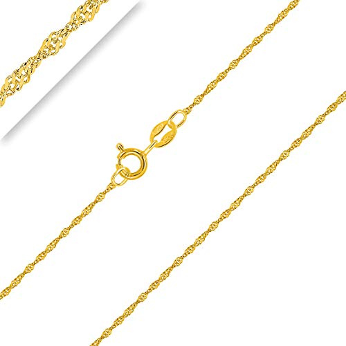 PLANETYS - Chaîne Enfant Bébé Maille Singapour Argent 925/1000 Plaqué Or Jaune 18 Carats Largeur 1 mm 40 cm