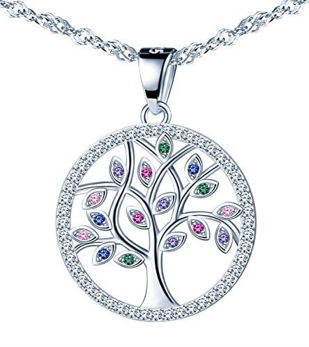 CPSLOVE Elegante Collar Árbol de la Vida, Con incrustaciones de circón brillante, Colgante de plata esterlina 925 para mujer, regalo de cumpleaños de Navidad y de San Valentín