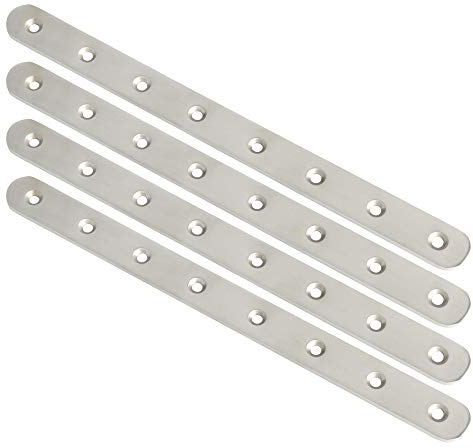Sayayo Metal Brackets for Wood Mending Joining Plates Flat Straight Brace Sleeper Brackets, 4MM Thickened Stainless Steel Brushed Finish, 4 Pcs, EJ300X25-4P(300 x 25MM)