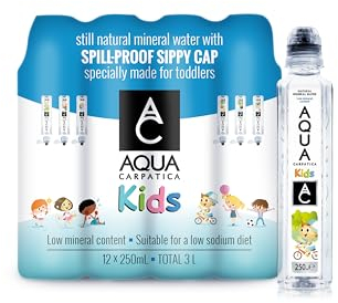 AQUA Carpatica Kids 250mlx12 - Pure Natural Still Mineral Water for Children with Spill-Proof Sippy Cap, Virtually Nitrate-Free, Low Sodium, Naturally Alkaline, Perfect for Lunchboxes, 100% Recyclable
