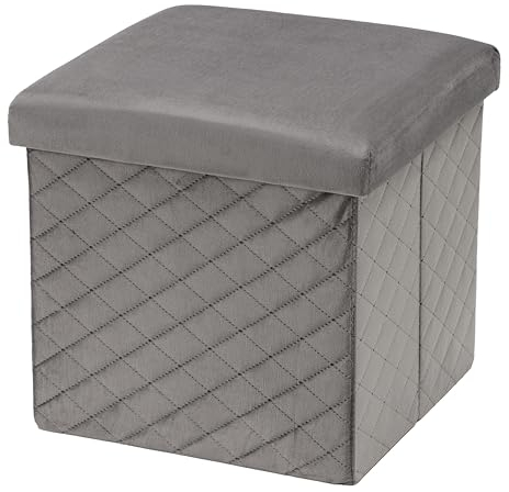 Baroni Home Pouf Cube en Velours pour Salon avec Couvercle Ouvrable, Repose-Pieds Cubique pour Chambre, Tabouret de Rangement Pliant Rembourré, 35x35x35 cm, Gris