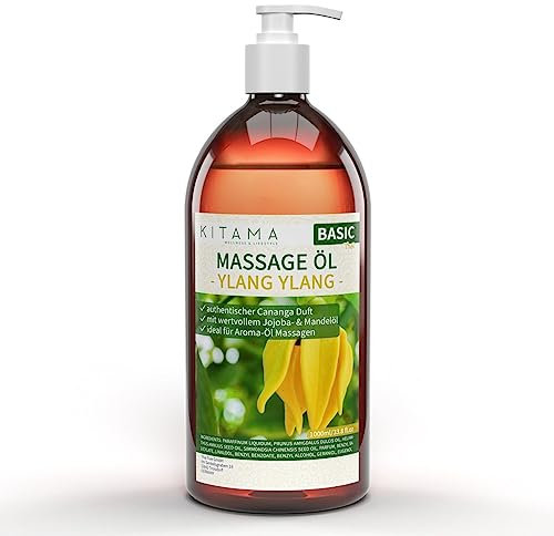 Kitama Huile de Massage aromatique Ylang Ylang 1000ml (1-litre) pour massage thaï bien-être physiothérapie spa wellness