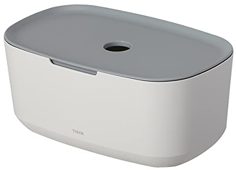 Tiger Tess Aufbewahrungsbox mit Deckel, Organizer für Bad, Küche & Co., für mehr Ordnung in Badezimmer und Gäste-WC, Kunststoff, Farbe: Weiß / Hellgrau, BxHxT: 27,1 x 11, 8 x 16,7 cm