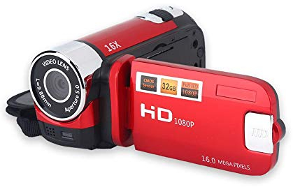 CCYLEZ Videokamera, 4X High-Definition-Digital-Camcorder, Full HD DV-Kamera, 270°-Rotations-Camcorder, Unterstützt Speicher 32G, für Heimparty, Picknick Im Freien, Camping(EU Red)
