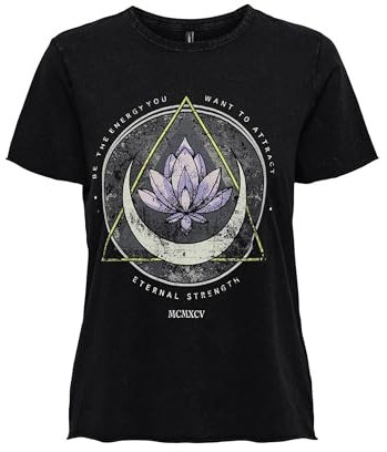 ONLY Damen ONLLUCY REG S/S JRS NOOS Top, Black/Print:Lotus,L