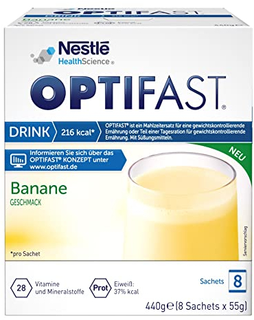 OPTIFAST Diät Shake Banane zum Abnehmen | eiweißreicher Mahlzeitersatz mit wichtigen Vitaminen und Mineralstoffen | schnell zubereitet und lecker im Geschmack | 8 x 55g