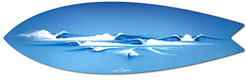 DECLINA Surfbrett Deko The Blue Cool Design Rémi Bertoche, dekoratives Surfbrett, Druck auf Alu-Dibond, Wanddekoration, 100 x 30 cm