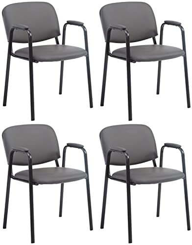 CLP 4er Set Besucherstühle Ken Pro Mit Metallgestell Und Kunstlederbezug I Konferenzstühle Mit Metallgestell Und Rückenlehne, Farbe:grau