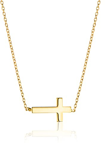 OROVI Damen Goldschmuck, Gold Kreuz Kette, Collier aus 9 Karat (375) Gelbgold