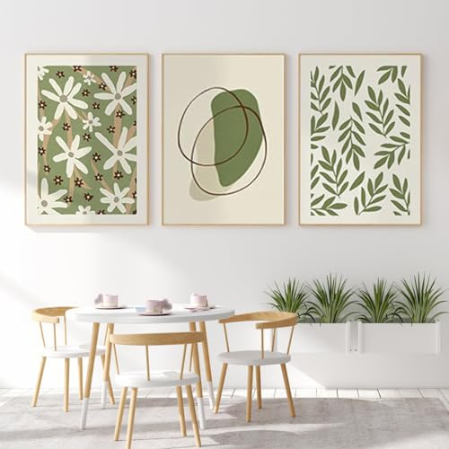 EXQULEG 3er Poster Set, Grün Wenig frisch Wandkunst Leinwandbilder Wandbilder Ohne Rahmen Wandposter Moderne Bilder Wohnzimmer Schlafzimmer (Stil A,50x70cm)