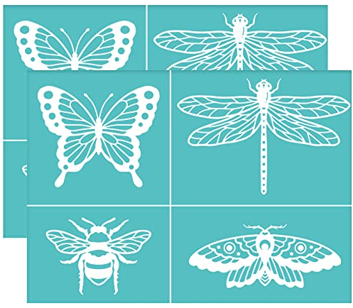 OLYCRAFT 2 Stück 19.5x14cm Selbstklebende Insekten Siebdruck Schablonen Bienen Schmetterlings Mesh Transfer Schablonen Libellen Motte Wiederverwendbare Siebdruck Schablonen Zum Malen Auf Holz T Shirt