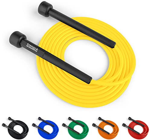 trenas Springseil | Jump Rope | Rope Skipping Seil | Springseil Erwachsene & Kinder | 3 Meter | Einfach verstellbar | Speed Rope | Gelb