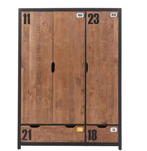 AltoBuy Tchad - Armoire 3 Portes 2 Tiroirs en Pin Massif avec Motifs