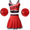maxToonrain Cheerleader-Outfit für Damen, Übergröße, Halloween-Kostüm, Cheerleader-Kostüm, Highschool-Riemen, Cheerleader-Poms, Pompons + Outfit, Uniformrock für Damen, Rot, Größe M