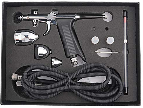 Honiwu Airbrush Kit, Multi-Purpose Model Airbrush Kit, Gravity Spray Airbrush Gun Set, with 0.3mm 0.5mm 0.8mm Nossles, 5.9ft Tube, for Color Models Leather Clothes Car Printing
