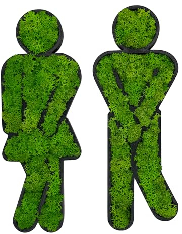 Gäste WC Toilettenschild mit Moos gefüllt Badezimmer Türschild selbstklebend lustige Badezimmerdeko Moosbild Wanddeko Bad Deko Bilder Toiletten (Mann & Frau Schwarz)