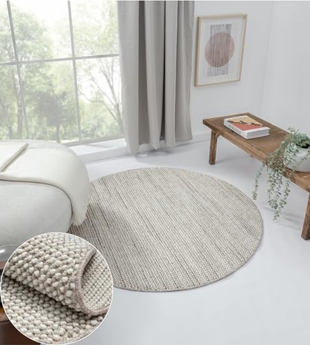 MY-RUG Sisalteppich rund Grau, 120 x 120 cm - Gemütlichkeit in elegantem Grau im Kinderzimmer, Flur oder der Küche - Kleiner runder flach gewebter Sisal Teppich Divya