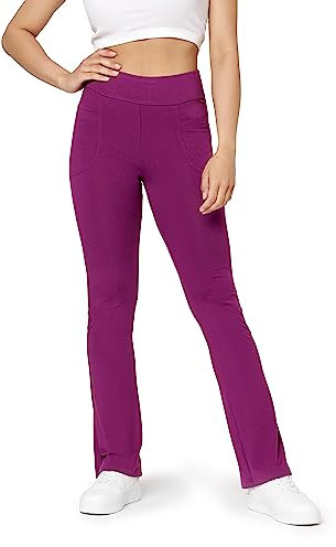 Bellivalini Pantalones de Yoga para Mujeres Pantalón de Yoga con Bolsillos Jogging Streetwear Flare Leggins elásticos para Mujer BLV50-282 (Fucsia, XL)