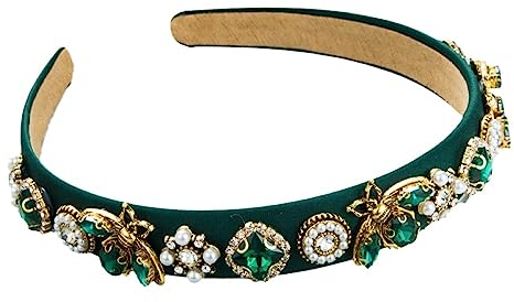 Modisches Damen-Stirnband, Haarreifen – Retro-Luxus-Grün, Breiter Kopfschmuck, Charm-Trend, Kopfschmuck, Schmuck, Perlen-Strasssteine, Biene, Haarkrone, Zubehör, Flippige Kopfbedeckung, Universell