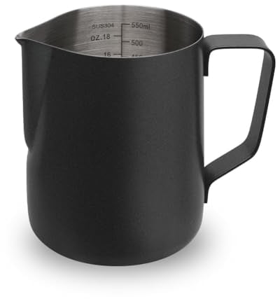 watchget Stainless Steel Milk Frothing Pitcher 20oz/600ml - Espresso Steaming Pitcher for Cappuccino, Latte Art, Coffee Machine Accessories Milk Jug Milk Frother Cup, Black