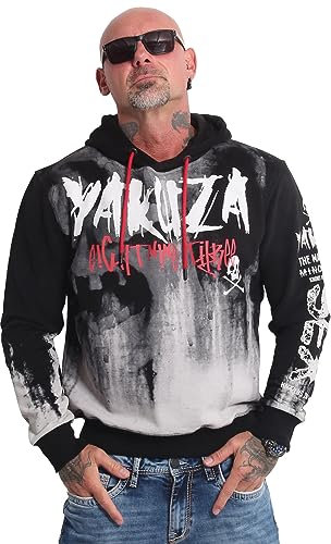 Yakuza Herren Skull Tag Kapuzenpullover, Schwarz, 4XL