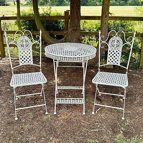 Darthome Garden Bistro Set 3pc Cross White Metal Round French Baroque Outdoor Furniture