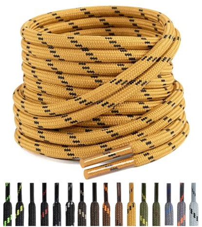 Puzeam 2 Pares Cordones Redondos para Botas, 4.5 mm Cordones Resistentes para Zapatillas de Montaña, Zapatos de Senderismo, Calzado de Seguridad Negro Amarillo 150 cm