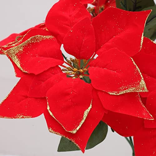7 Teste di Natale in Vaso Poinsettia Simulato Fiore di Natale Display Creativo Grande Pianta di Stella di Natale di Seta di Alta Qualità Decorazioni Natalizie, Realistiche e Reali(#1)