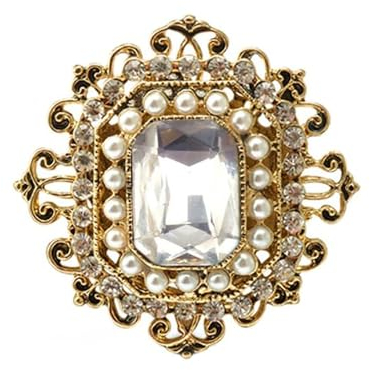 Broche antique en strass pour femmes et filles, ton doré, vintage, baroque, rectangulaire, perle en cristal, style bohème, victorien, broche élégante pour Noël, festival, bijou cadeau, Métal, Zircon